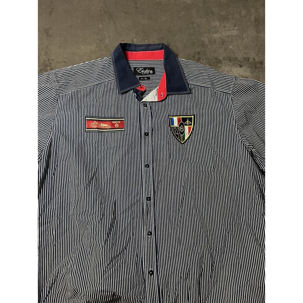 Eight 732 8732 Men's 4XL Button Down Shirt Striped Urban Streetwear‎